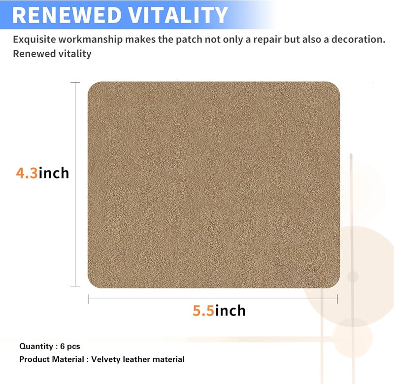 Azobur Repair Patch, 6 Piece Microfiber Patches, Self Adhesive Fabric Sofa Patch Repair Fabric, Luxurious Look, Quick Fix Sofa.(Khaki) - Image 2